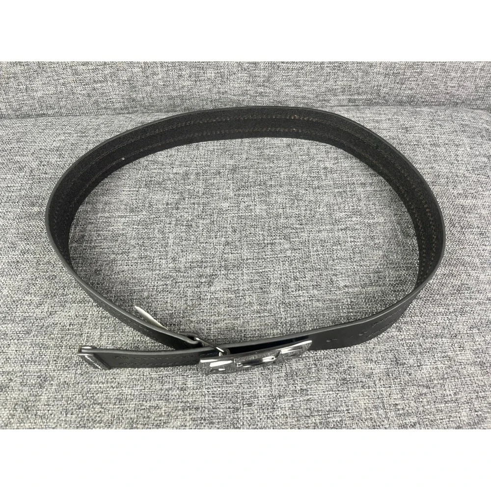 Under Armour Mens Black Leather Golf Belt Size 34 Gunmetal Plaque Buckle